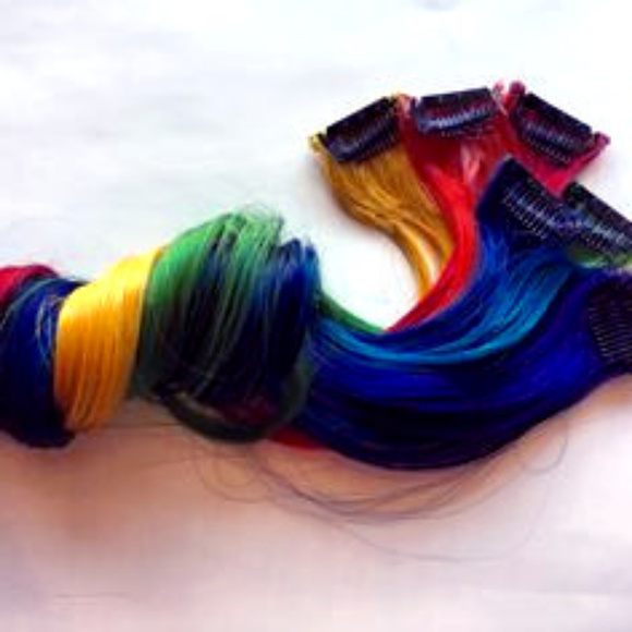 (6) Rainbow Human Hair Clip in Extensions 12-14 in
